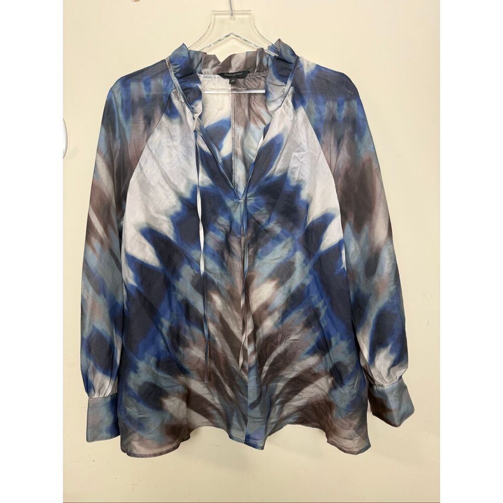 Banana Republic Blue Abstract Print Blouse XL Tencel Lyocell Lightweight Flowy B